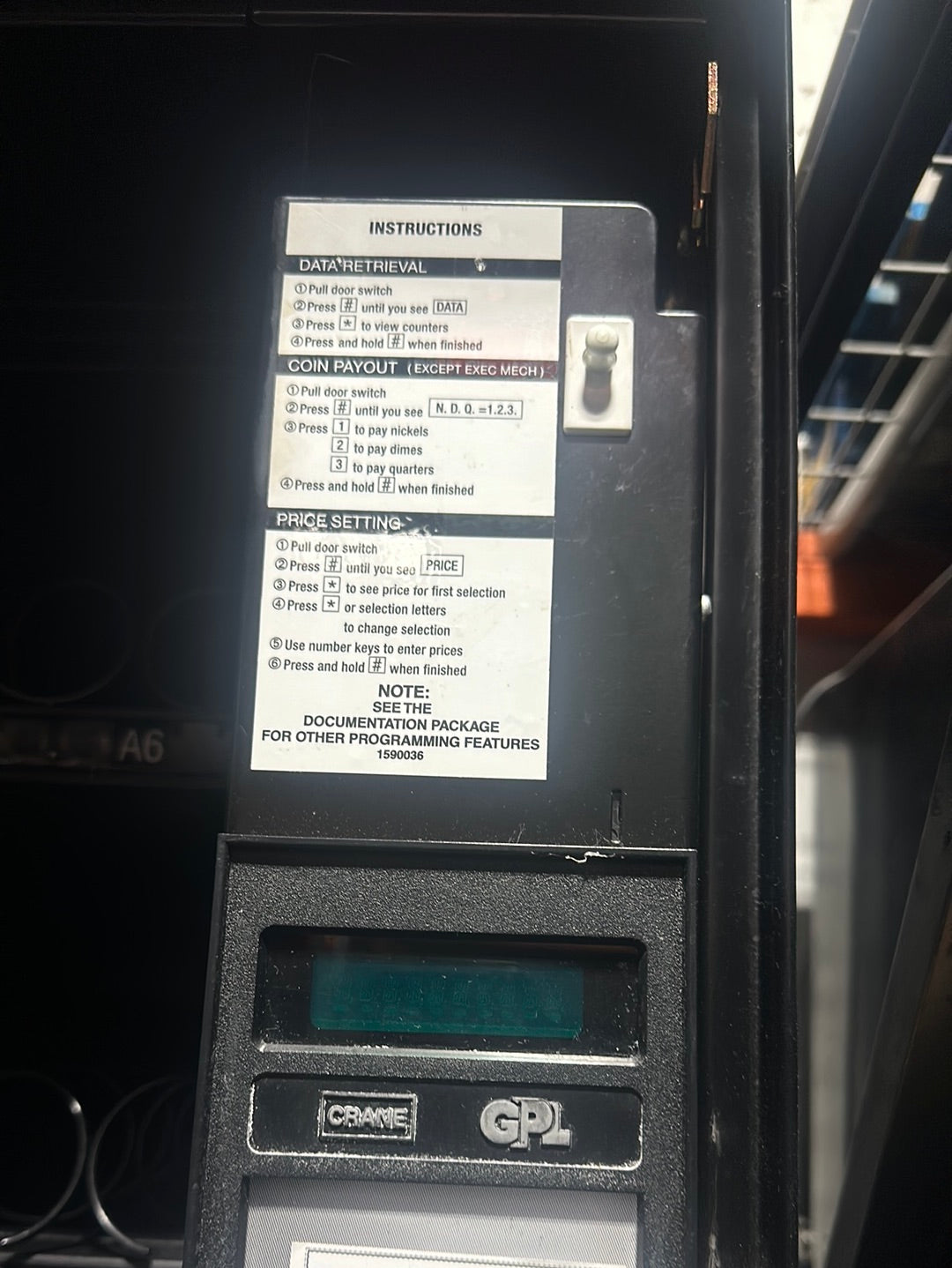 Refurbished Crane GPL 160D Snack Vending Machine – 28 Selections + Gum/Mint Slots, MDB, Credit Card Capable