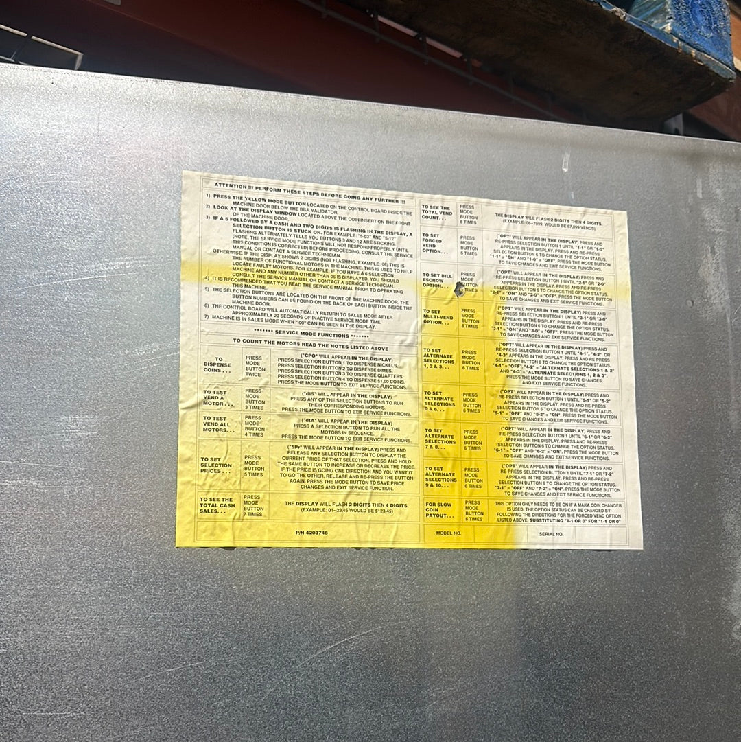 Used USI 3037-10B (CD10) Soda Vending Machine – 10 Selections, 24V, $1 Bill Acceptor