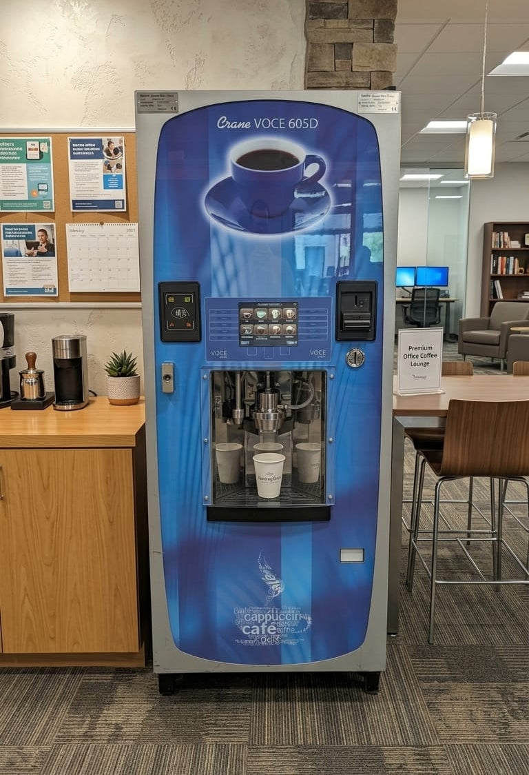Crane 605D Voce Coffee Vending Machine – Bean to Cup, Instant, Freshbr –  Vending Machine Distributor LLC