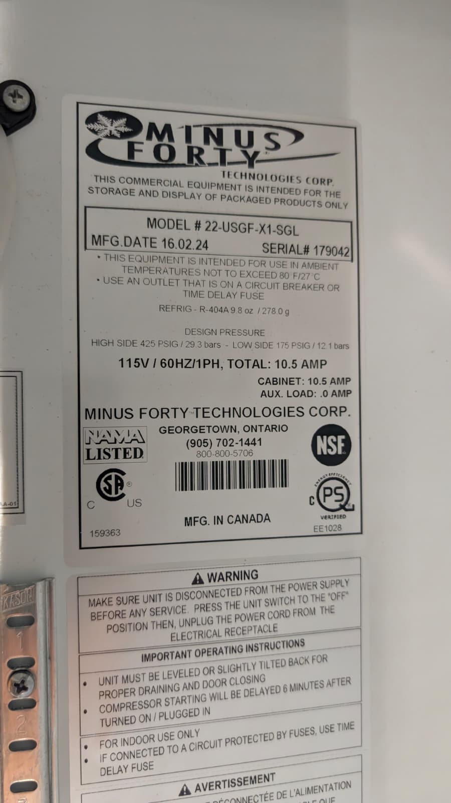 Minus Forty 22-USGF 30 One Section Display Freezer w Swing Door