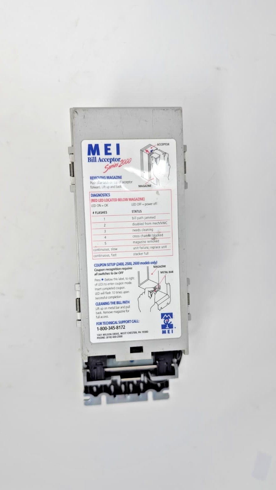 Mars MEI AE2631 Bill Validator 110v / Accepts New $1, 5, 10, 20